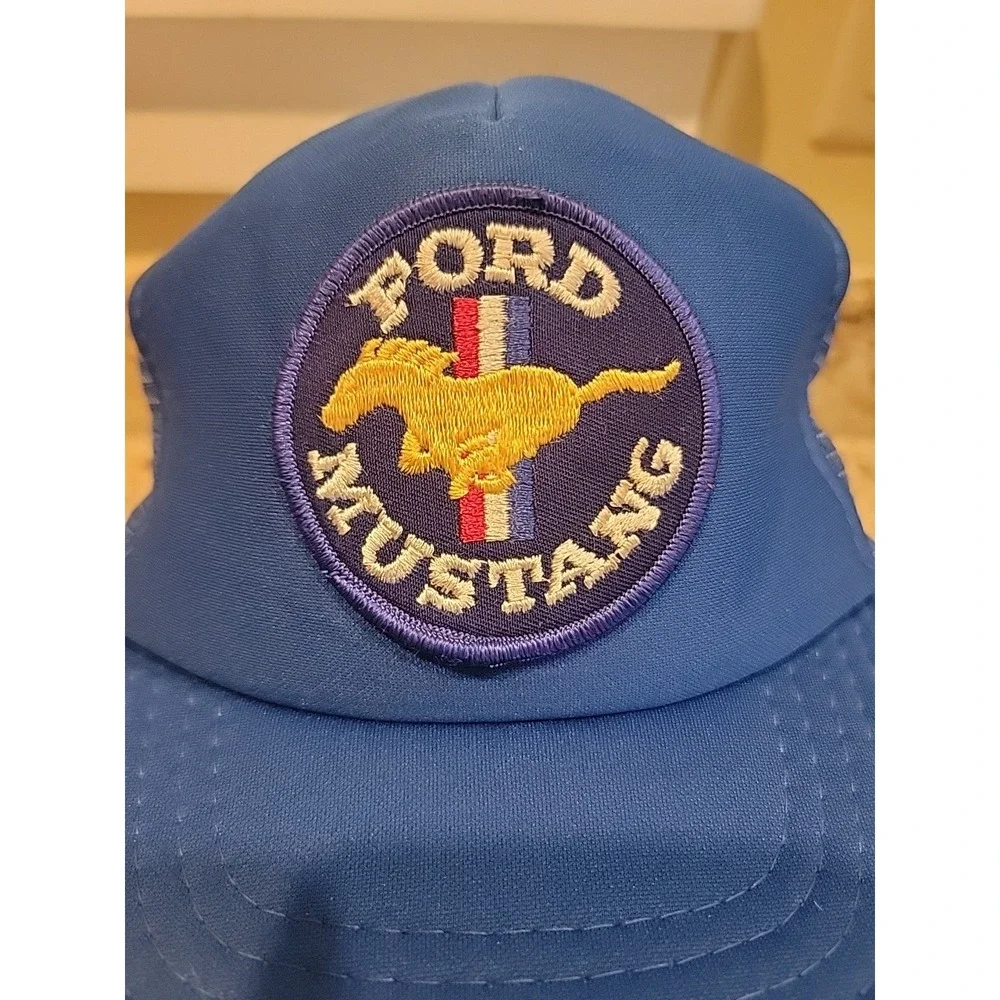 Vintage Ford Mustang Patch Trucker Hat Cap Foam Mesh Back Snapback